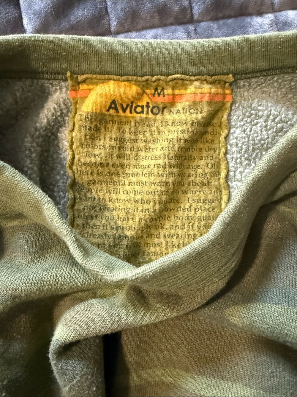 Aviator Nation Olive Lightning Bolt Sweatshirt with Neon Stripe Sleeves - Picture 4 of 5